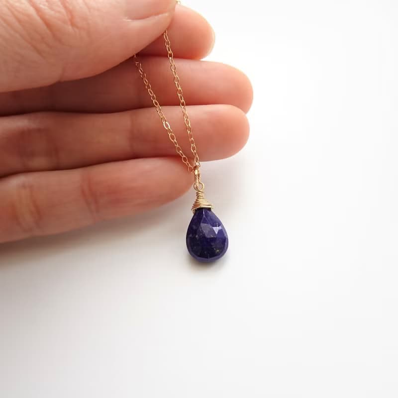 青金石 大水滴切割 14K GF 包金 裸感項鍊 鎖骨鍊