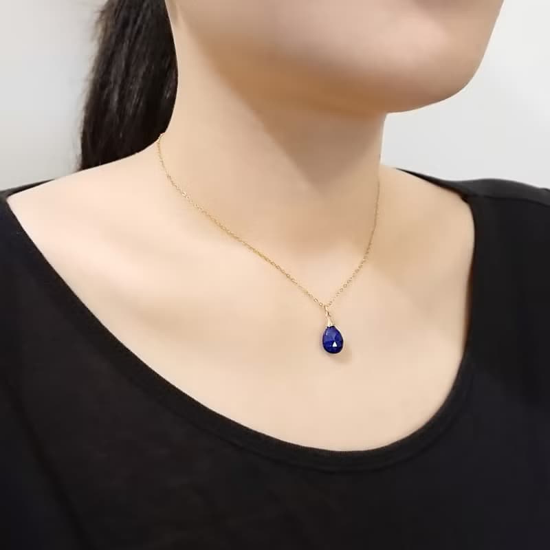 青金石 大水滴切割 14K GF 包金 裸感項鍊 鎖骨鍊