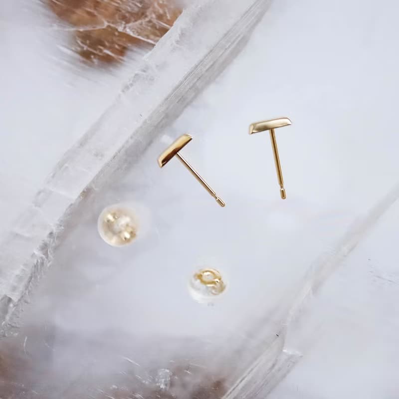 耳針 18K 黃K金 小金磚耳針