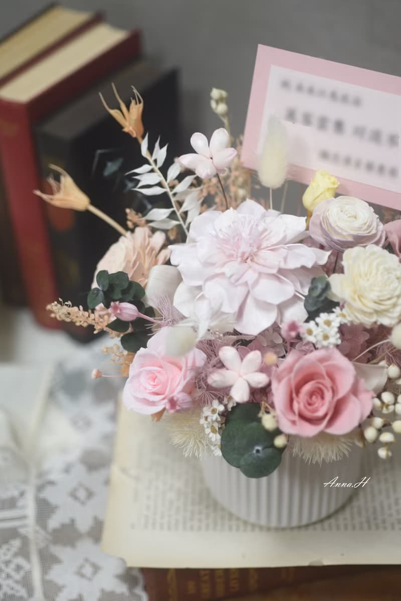 粉色調開幕花禮 乾燥花禮 永生花禮 擴香花 生日禮物