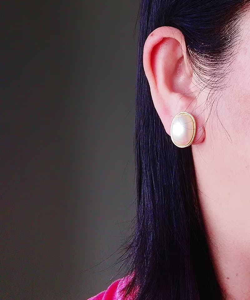 vintage jewelry  氣質佳人立體仿珠 夾式耳環