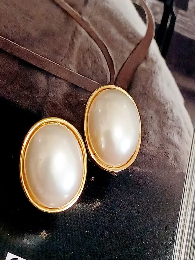 vintage jewelry  氣質佳人立體仿珠 夾式耳環