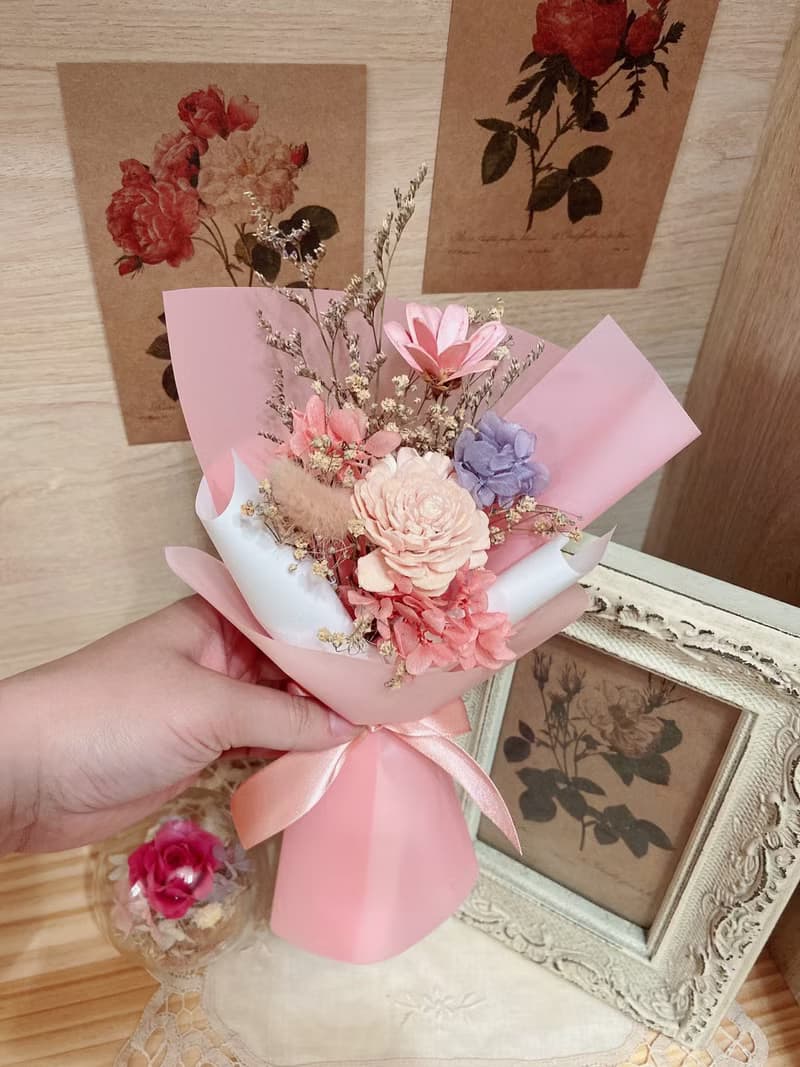 櫻花粉粉小可愛花束 乾燥花 永生花 母親節 生日送禮 韓式花束