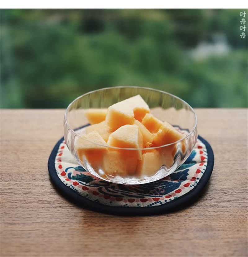 鴛鴦荷花 藍圓點手工織布 雙面用 夾棉防燙餐墊 隔熱布墊