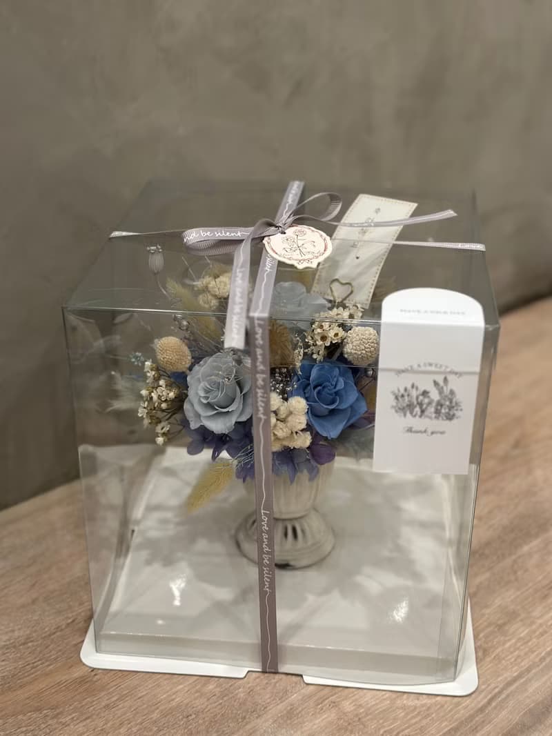 復古藍質感永生花盆花 開幕花禮 情人節送禮 畢業禮物 居家裝飾