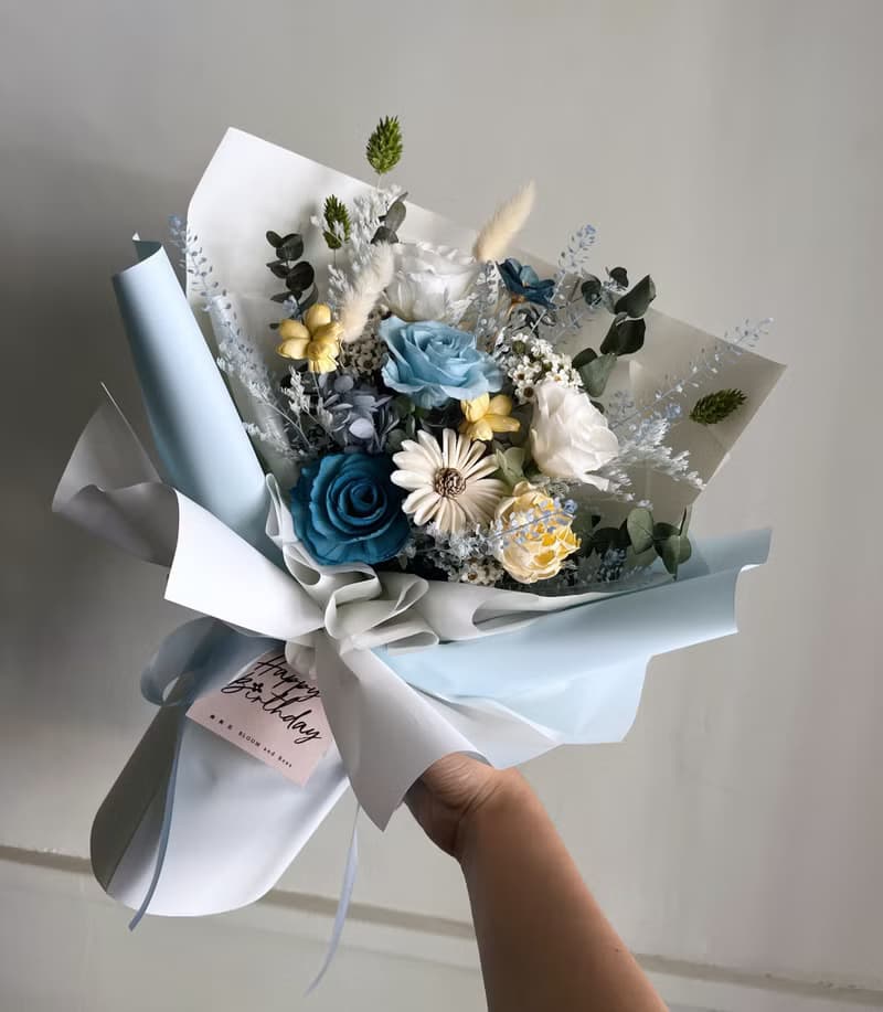 永生花束 天藍寶石藍色 情人節花束 | 生日花束 | 告白花束