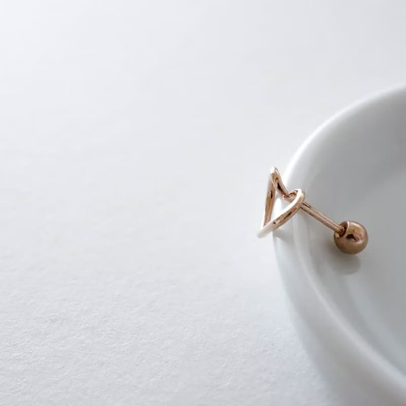 轉珠 14K 玫瑰金 愛心耳環 鎖珠耳環 立體愛心