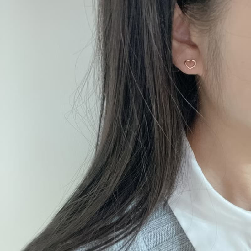 轉珠 14K 玫瑰金 愛心耳環 鎖珠耳環 立體愛心