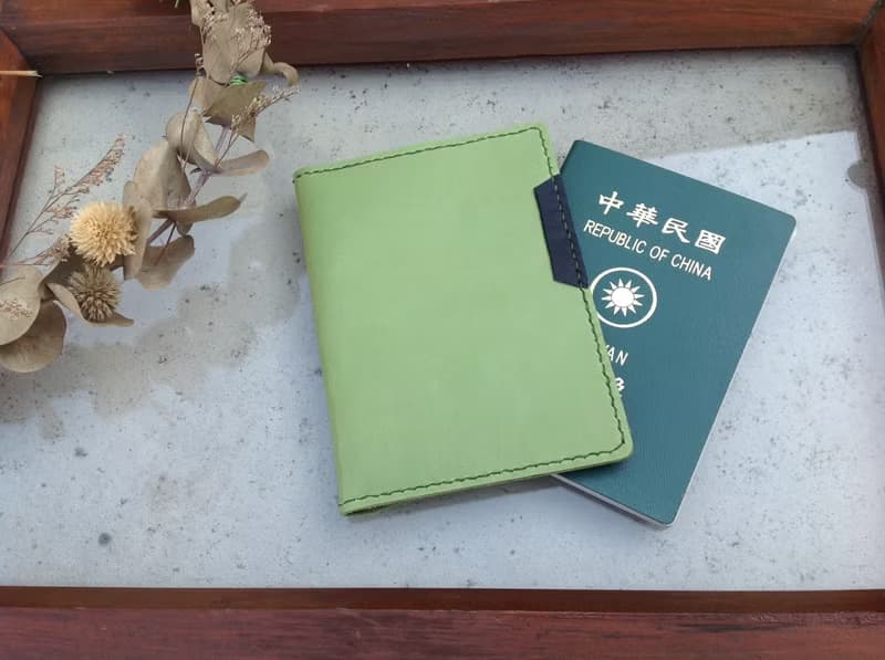 護照套,護照本,手工縫製,真皮,淺綠色