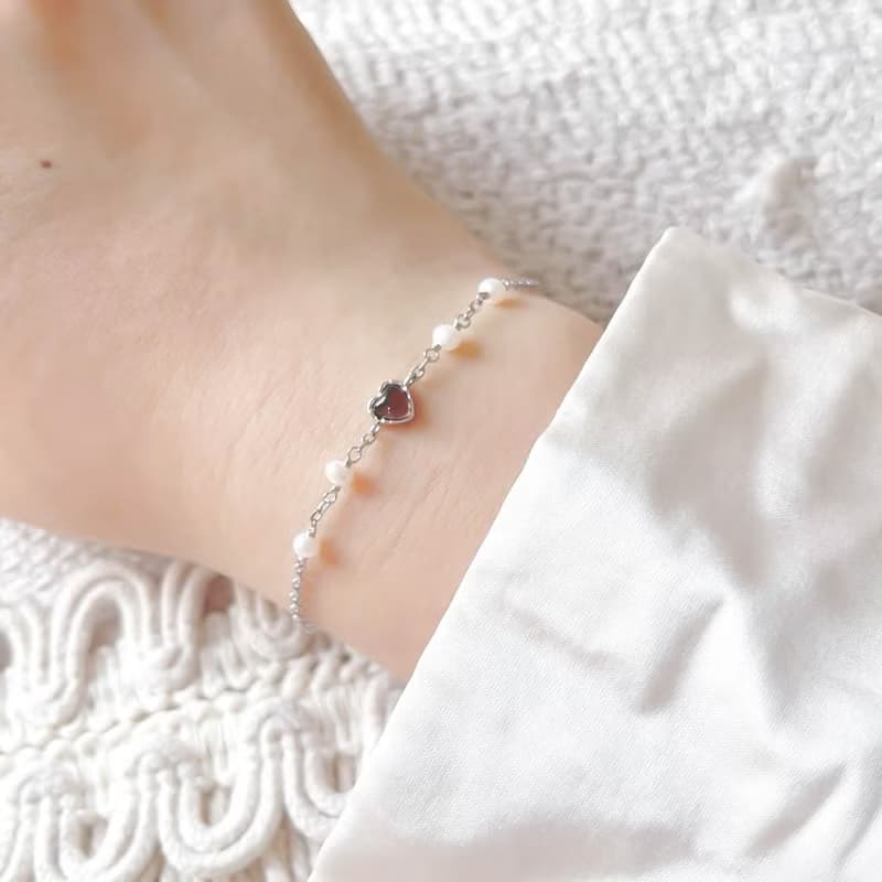 茶晶925純銀融心珍珠手鍊