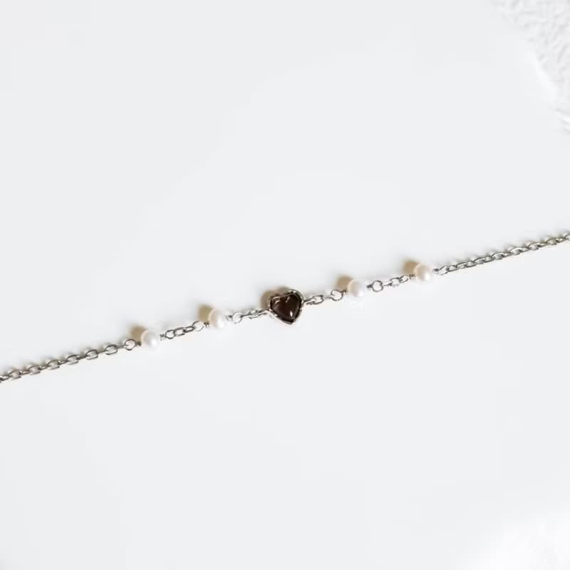 茶晶925純銀融心珍珠手鍊