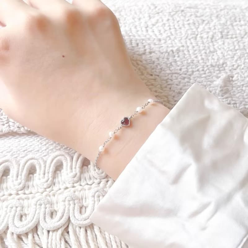 茶晶925純銀融心珍珠手鍊