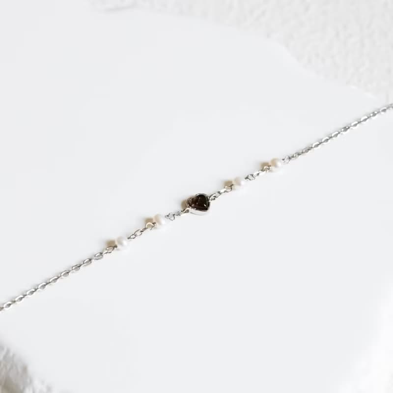 茶晶925純銀融心珍珠手鍊