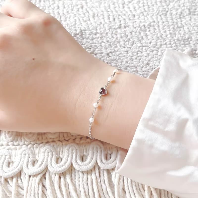 茶晶925純銀融心珍珠手鍊