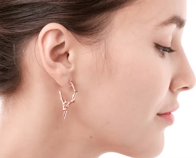 黑鑽石925純銀圈型耳環 尖刺哥特耳環 分支刺形女巫樹枝型耳環