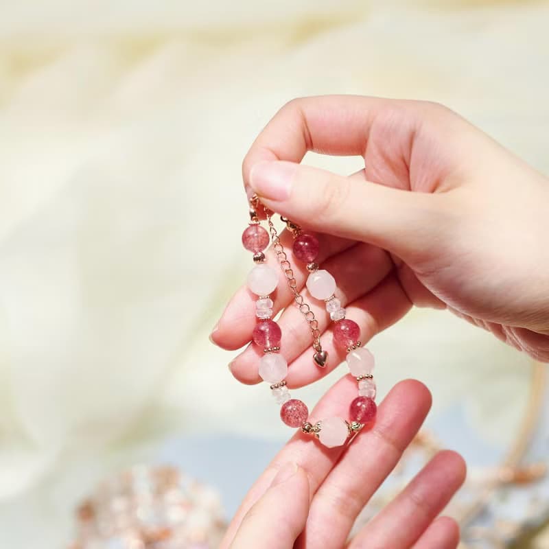 草莓晶 粉晶 水晶手鏈/招桃花 吸引人緣 愛情能量
