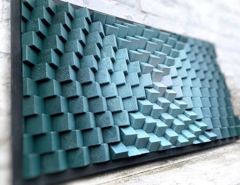 Geometric Emerald Green Artwork - 3D Acoustic Panel - Green Wood Wall Art Decor