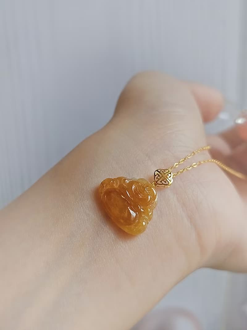 招財•樂活|純18k金無燒冰蜂蜜黃翡佛公|緬甸A貨翡翠吊墜項鍊