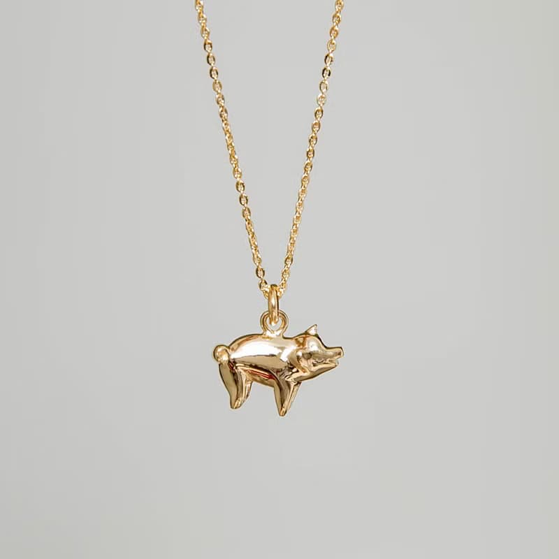 Pig Silver Necklace 可愛豬造型純銀鍍18K金項鍊 生肖動物項鍊