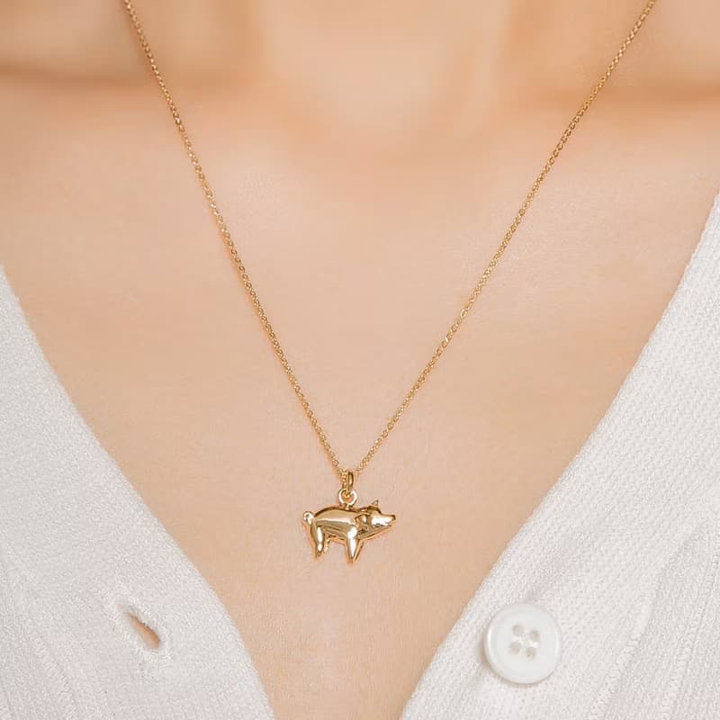 Pig Silver Necklace 可愛豬造型純銀鍍18K金項鍊 生肖動物項鍊