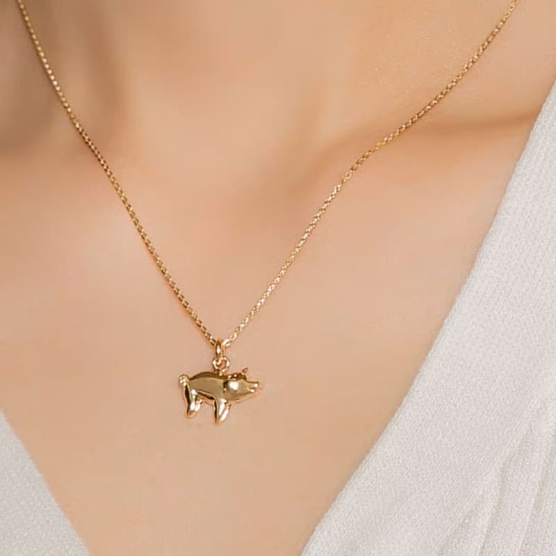Pig Silver Necklace 可愛豬造型純銀鍍18K金項鍊 生肖動物項鍊