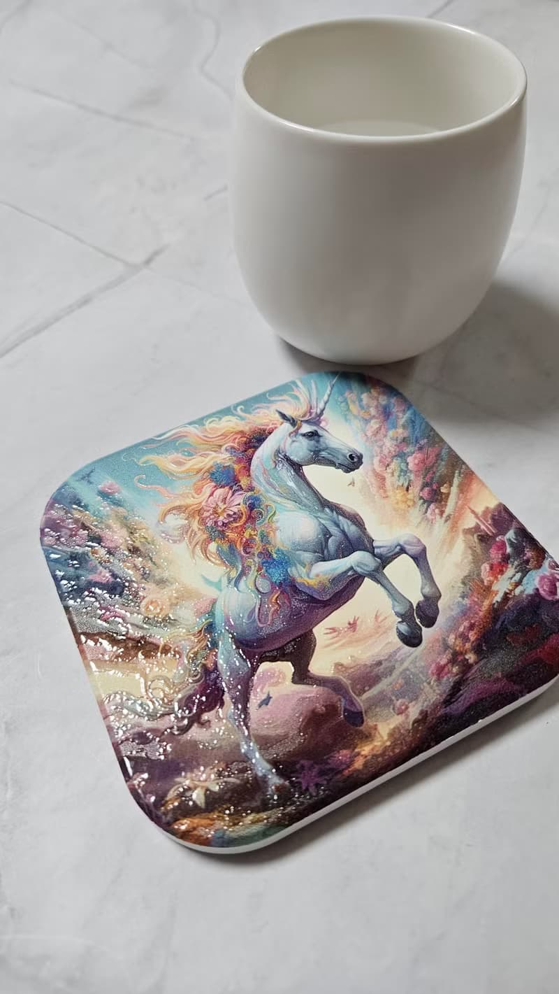 繽紛獨角獸-晶雕陶瓷吸水杯墊