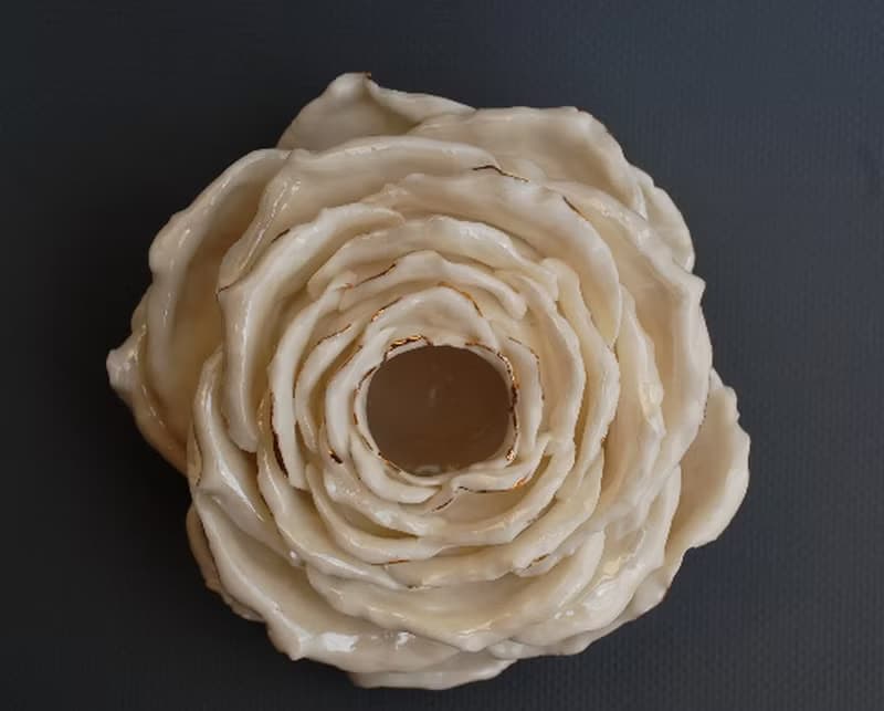 Flower figurine Small vase White rose Porcelain art Handmade Vase