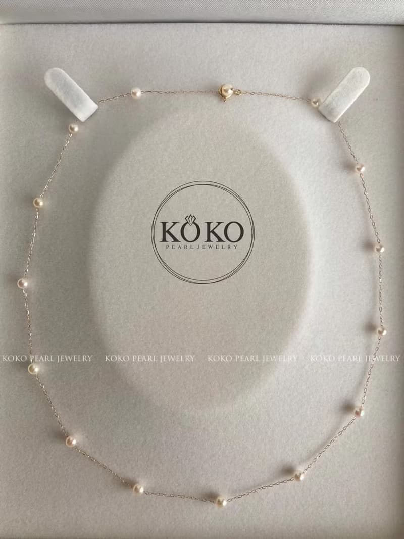 日本直送  香檳色4mm akoya珍珠滿天星項鍊 10k黃金 天然海水珍珠