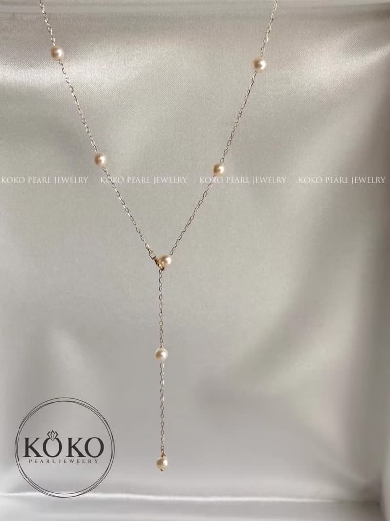 日本直送  香檳色4mm akoya珍珠滿天星項鍊 10k黃金 天然海水珍珠