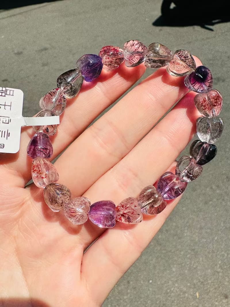 精品愛心花珠透體多礦彩超七9.5mm24.78g彼岸花紫超三輪骨幹水晶
