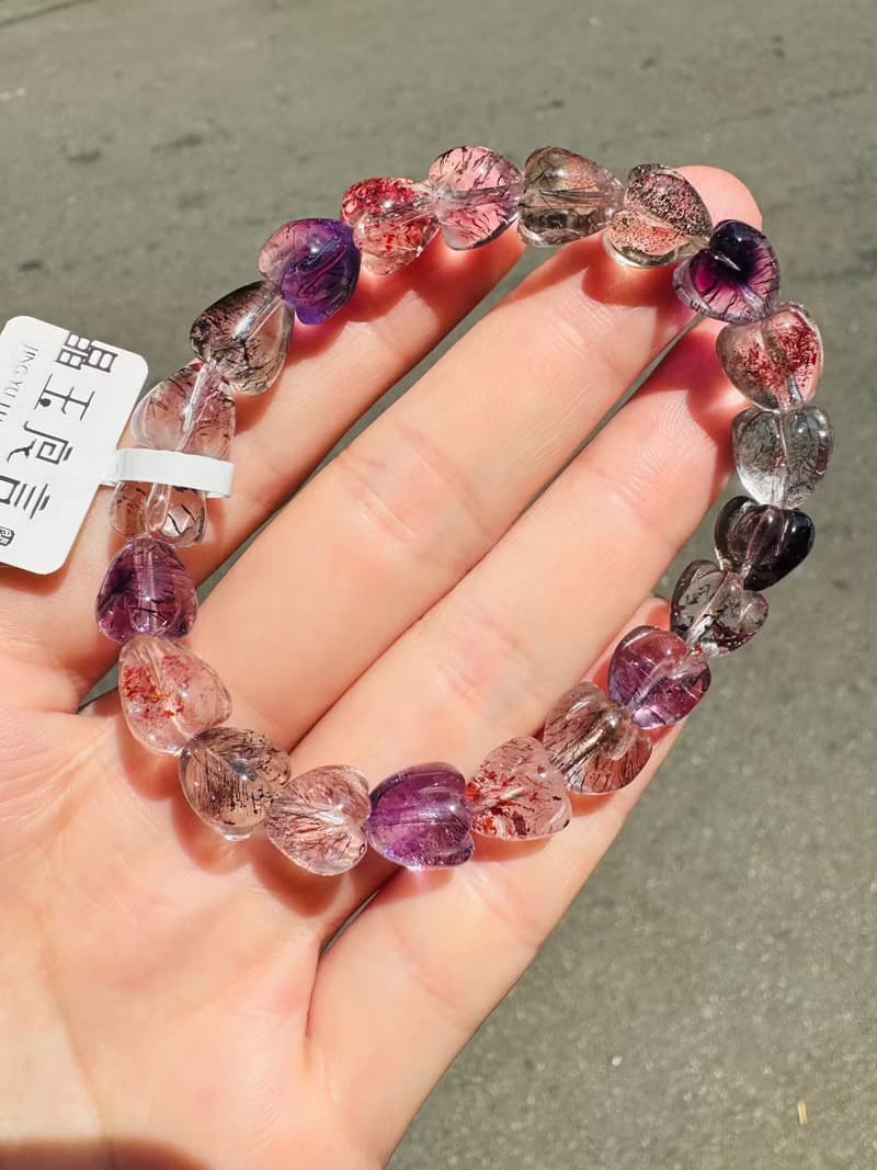 精品愛心花珠透體多礦彩超七9.5mm24.78g彼岸花紫超三輪骨幹水晶