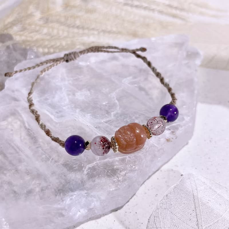 Hikari 光 無編界系列 |太陽石|金草莓超七|水晶編織手鍊 A30-2