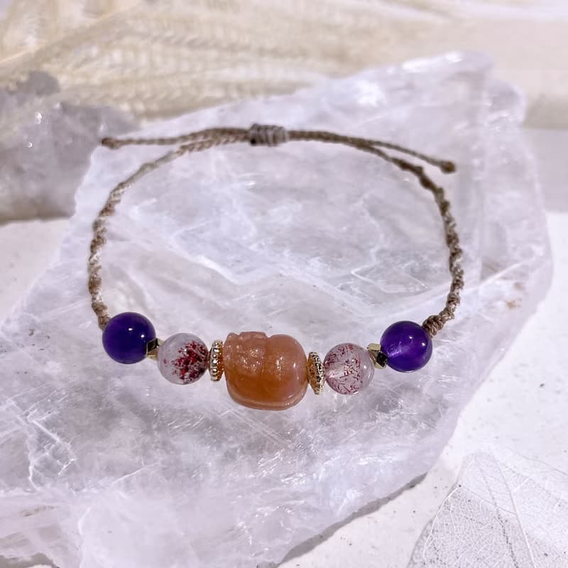 Hikari 光 無編界系列 |太陽石|金草莓超七|水晶編織手鍊 A30-2