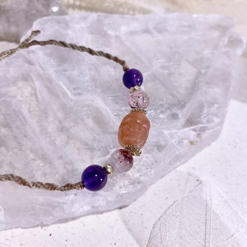 Hikari 光 無編界系列 |太陽石|金草莓超七|水晶編織手鍊 A30-2