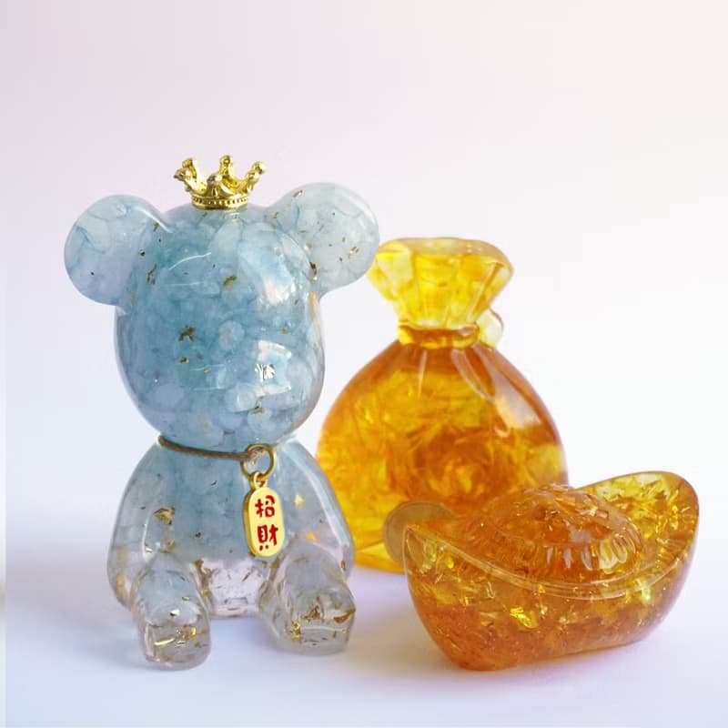 【Hourrae荷萊】招財好運晶熊 水晶擺件 錢袋元寶組合