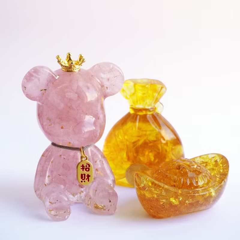 【Hourrae荷萊】招財好運晶熊 水晶擺件 錢袋元寶組合