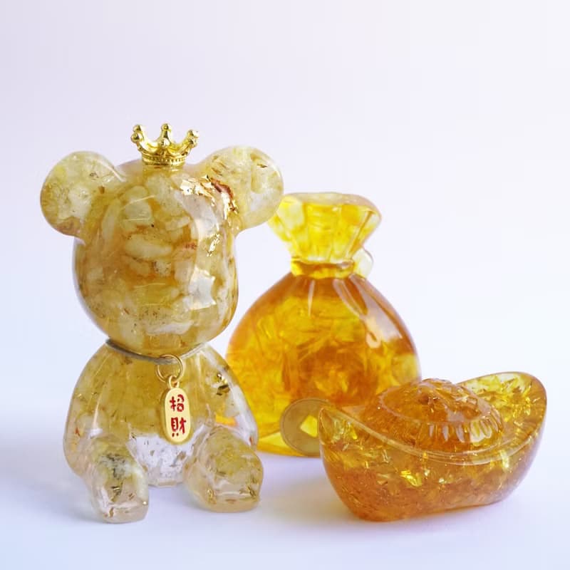 【Hourrae荷萊】招財好運晶熊 水晶擺件 錢袋元寶組合