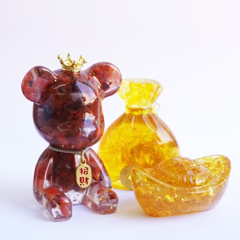 【Hourrae荷萊】招財好運晶熊 水晶擺件 錢袋元寶組合