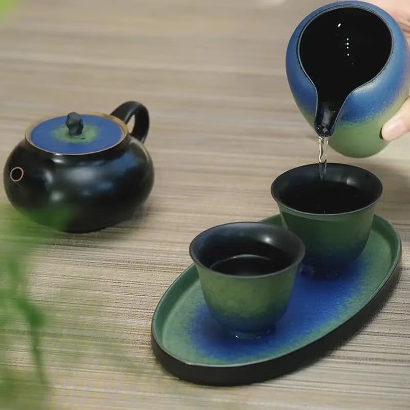 北京故宮博物院千裡江山茶具功夫套裝 青綠釉