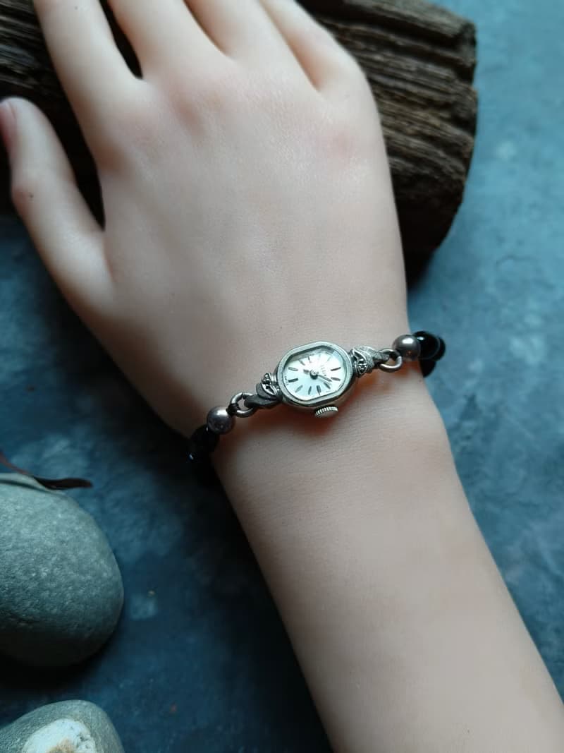 稀有Elgin 串珠帶銀珠 10k包金 真鑽古董錶 機械手上鍊錶