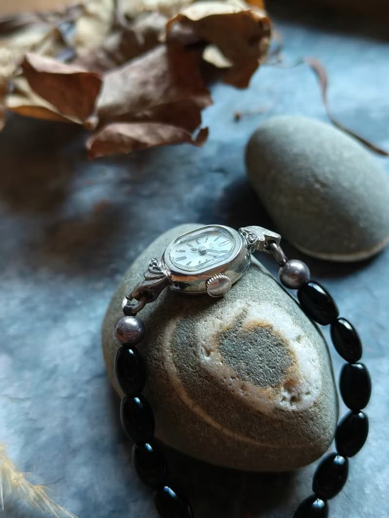 稀有Elgin 串珠帶銀珠 10k包金 真鑽古董錶 機械手上鍊錶