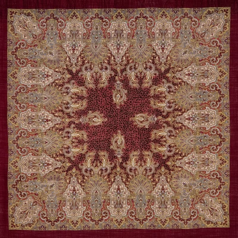 Authentic Pavlovo Posad Russian Shawl Soft Scarf 100% Wool 89x89 cm 855-7