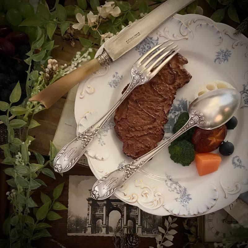 法國SFAM路易十六風格 訂製款 高浮雕銅鍍銀餐叉/湯匙組