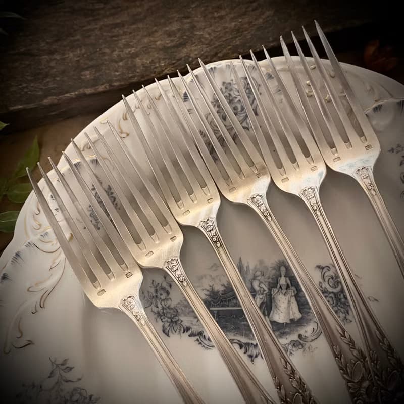 法國SFAM路易十六風格 訂製款 高浮雕銅鍍銀餐叉/湯匙組