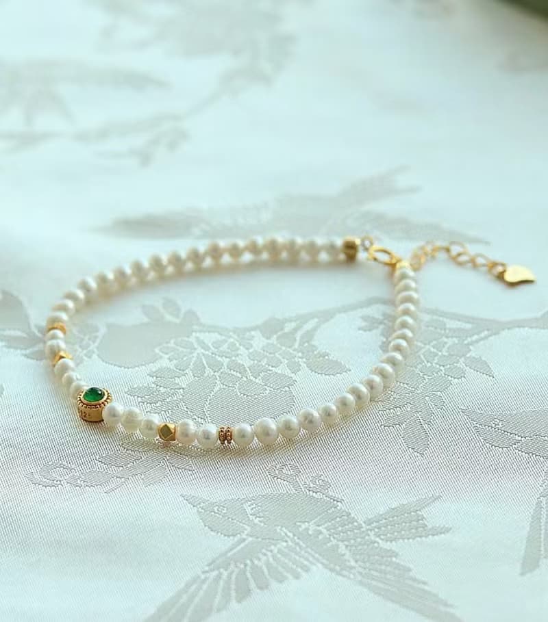 天然高光珍珠手鏈 心中的白月光一幽雅時尚的珍珠翡翠手鏈