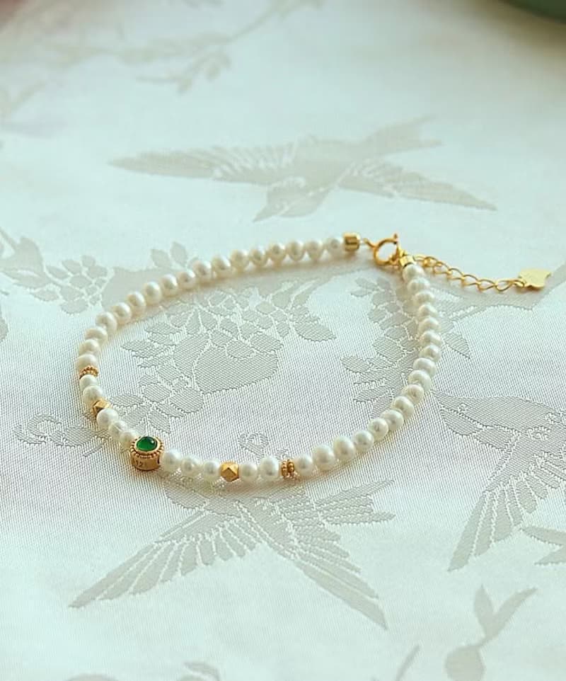 天然高光珍珠手鏈 心中的白月光一幽雅時尚的珍珠翡翠手鏈