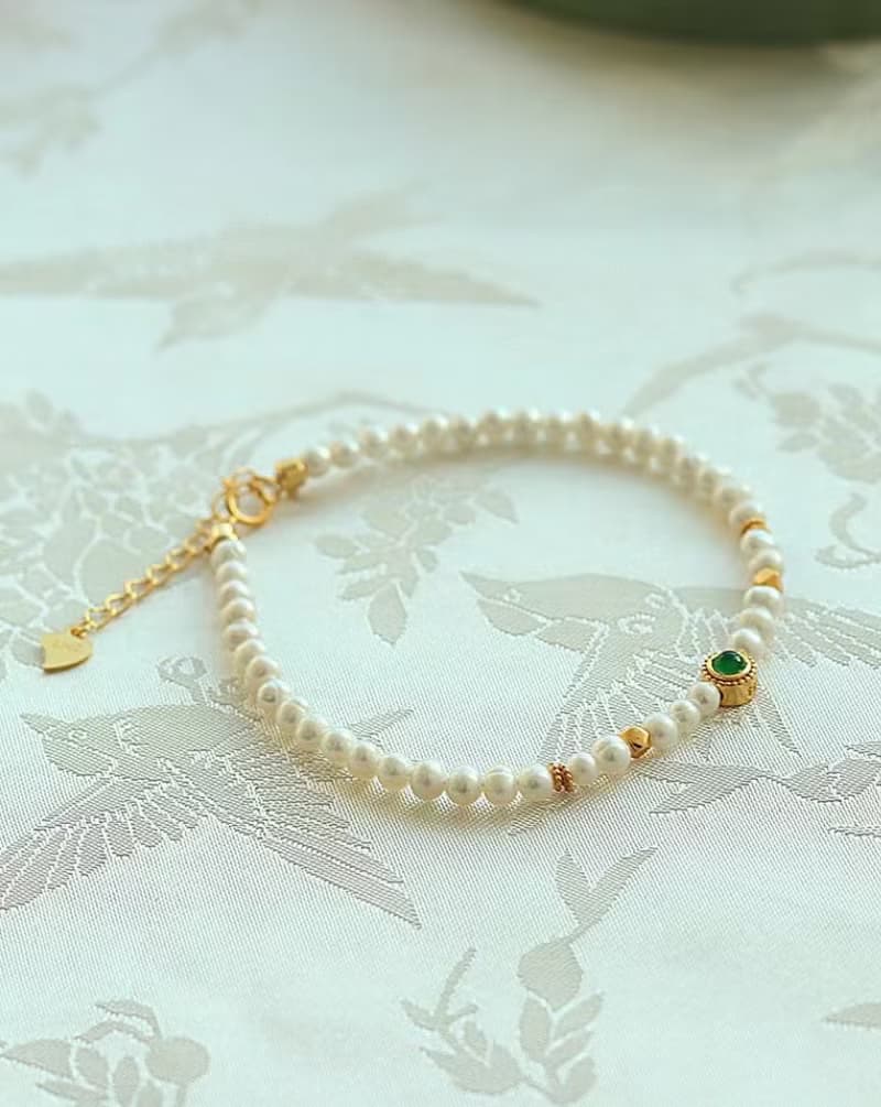 天然高光珍珠手鏈 心中的白月光一幽雅時尚的珍珠翡翠手鏈