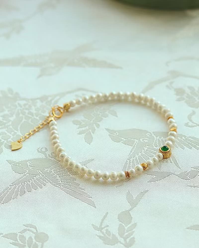 天然高光珍珠手鏈 心中的白月光一幽雅時尚的珍珠翡翠手鏈