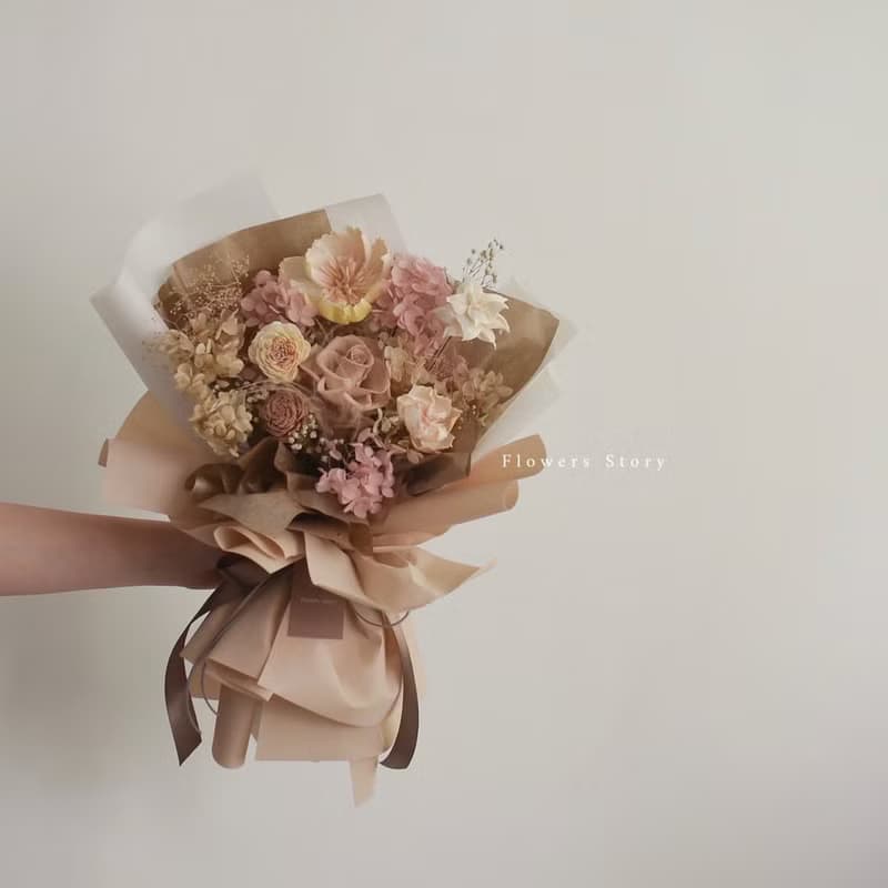 /奶茶色韓系花束/ 生日禮物 畢業季 求婚 紀念日 七夕 情人節