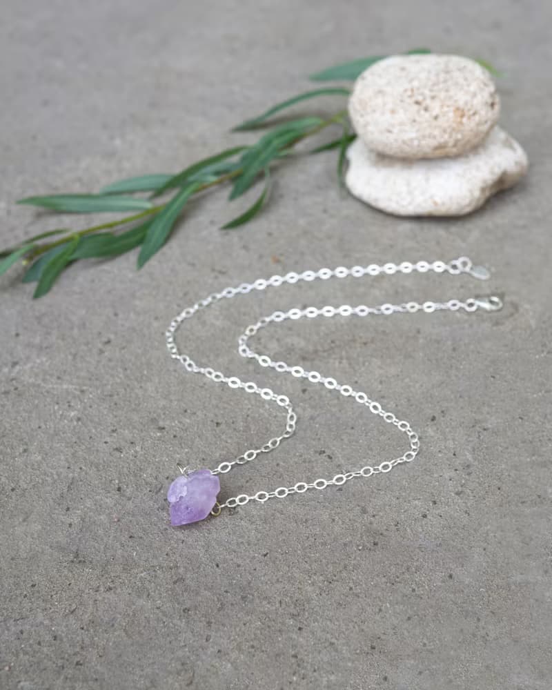 Rough Amethyst Necklace, 925 Sterling Silver, Aries, Pisces, Gemini, Aquarius